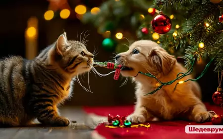 Опасности новогодней ёлки и мишуры для кошек и собак